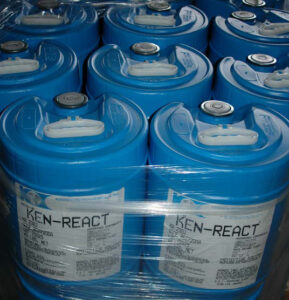 Ready to go: 5-gallon pails of Ken-React coupling agents are packaged for shipping to customers. 