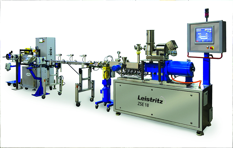 To optimize processing the entire extrusion line—feeder, screw and downstream equipment—should be designed and controlled for precision. Shown is a Leistritz ZSE tube/filament line for PEEK or bioresorbable polymers.