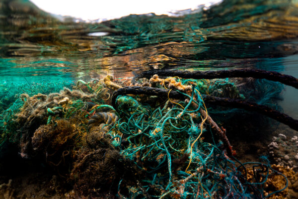 In Hawaii they use derelict fishing gear, such as this clump retrieved from a coral reef in Oahu, as a source for plastics waste in paving projects. 