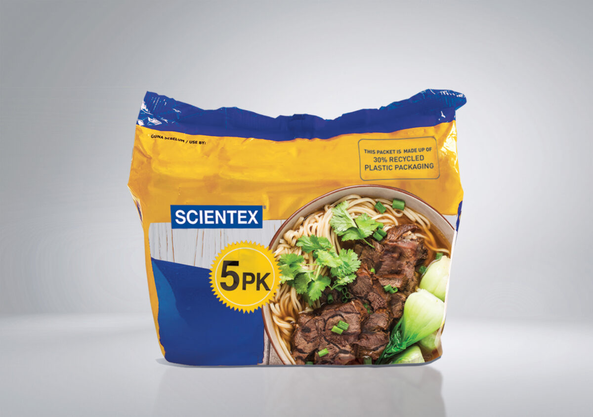 Scientex produces flexible food packaging from SABIC-certified circular PP based on advanced OBP, which has the same properties as virgin PP.