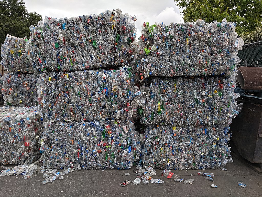 Bales of PET bottles await recycling. EPR proponents seek to make manufacturers responsible for life cycle of packaging waste.
