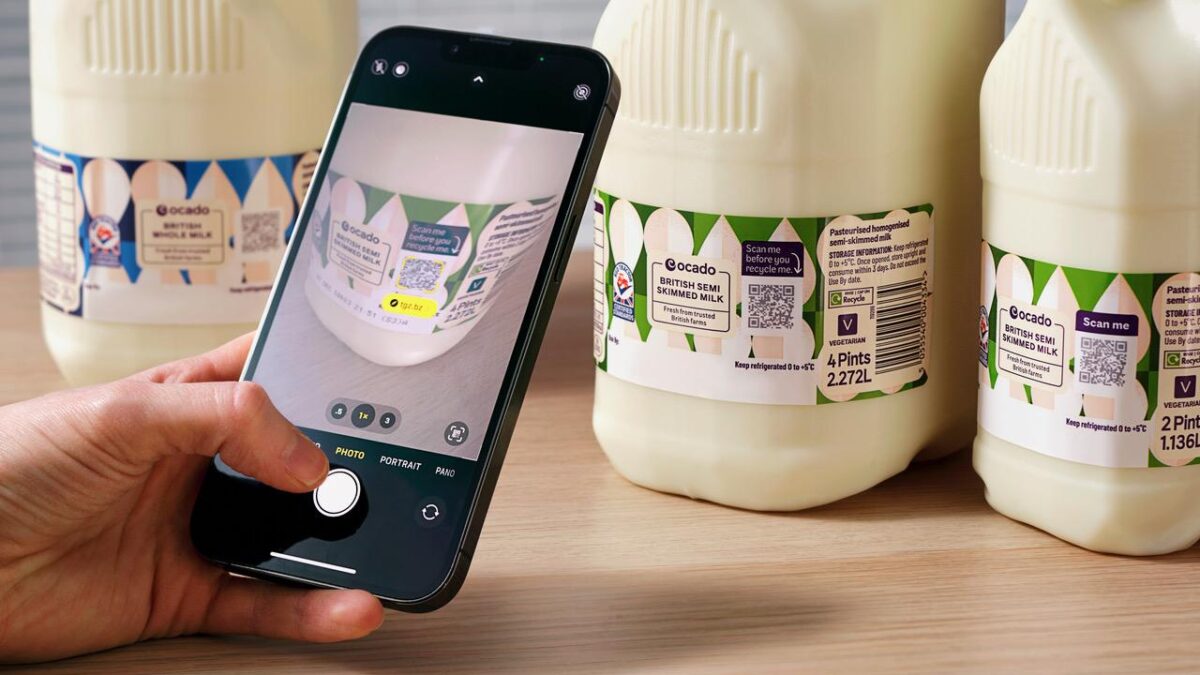 Retail customers scan unique QR codes on milk bottle labels to qualify for recycling payment.