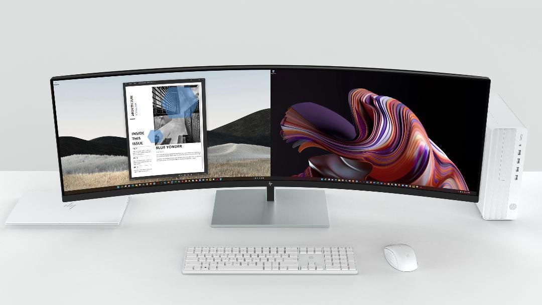 HP E45c Curved Monitor makes extensive use of recycled plastics in its design.