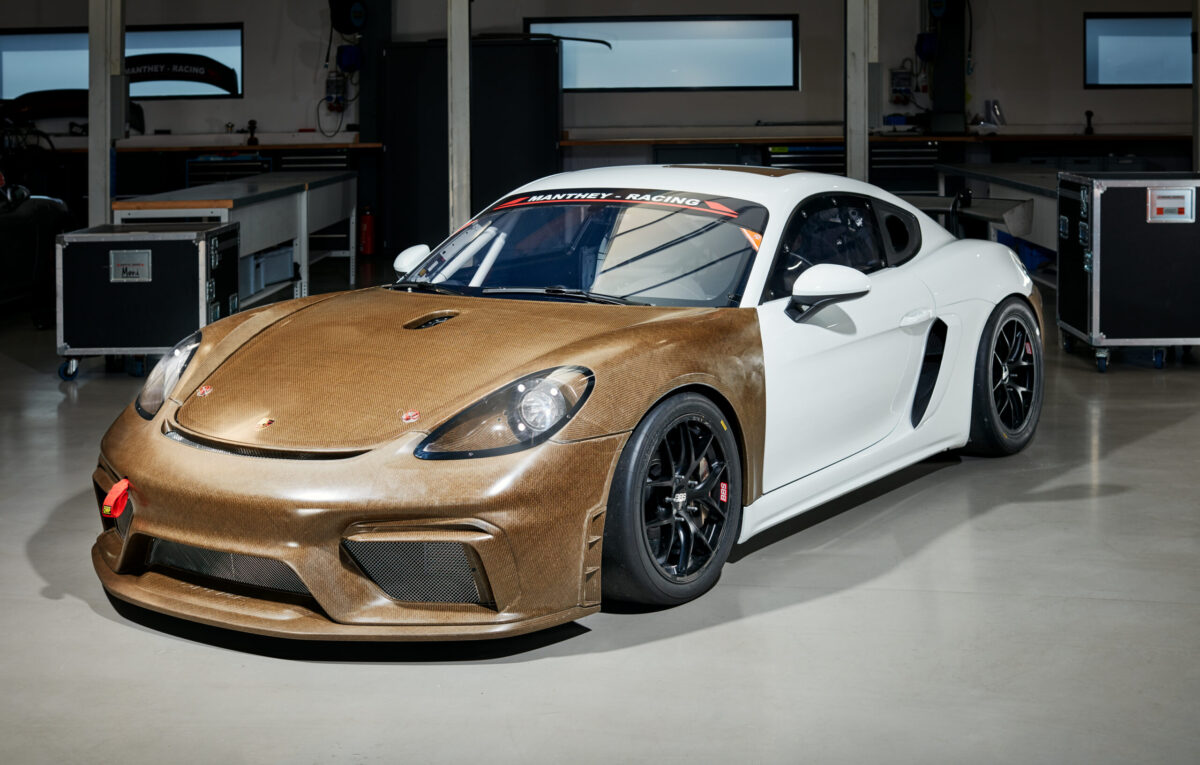 Porsche Motorsport 718 Cayman GT4 CS MR featuring a full natural fiber bodywork kit.