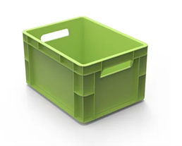 Transport boxes produced with sandwich injection molding with high PCR or recycled plastic content