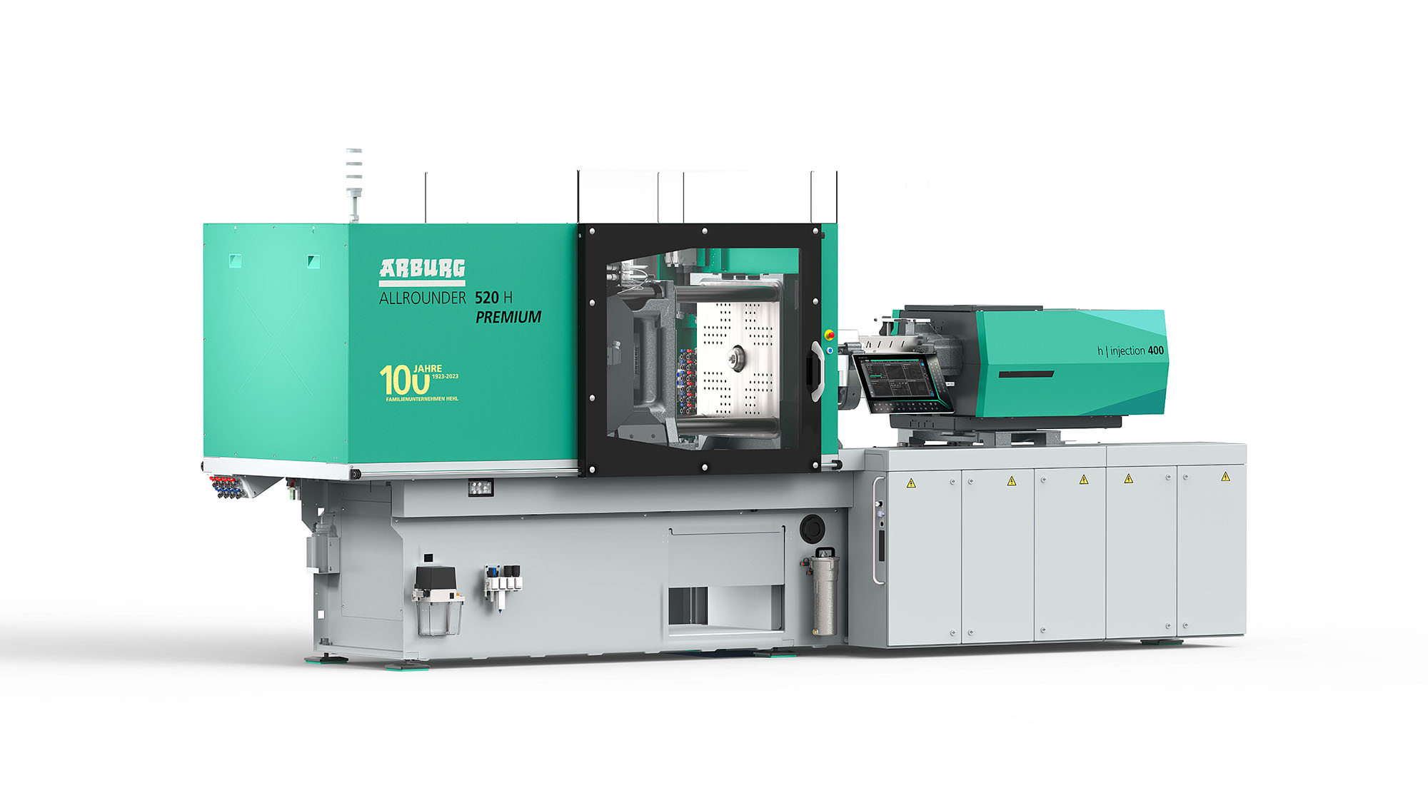 Arburg is rolling out its new 150-ton Allrounder 520 H hybrid press at Fakuma.