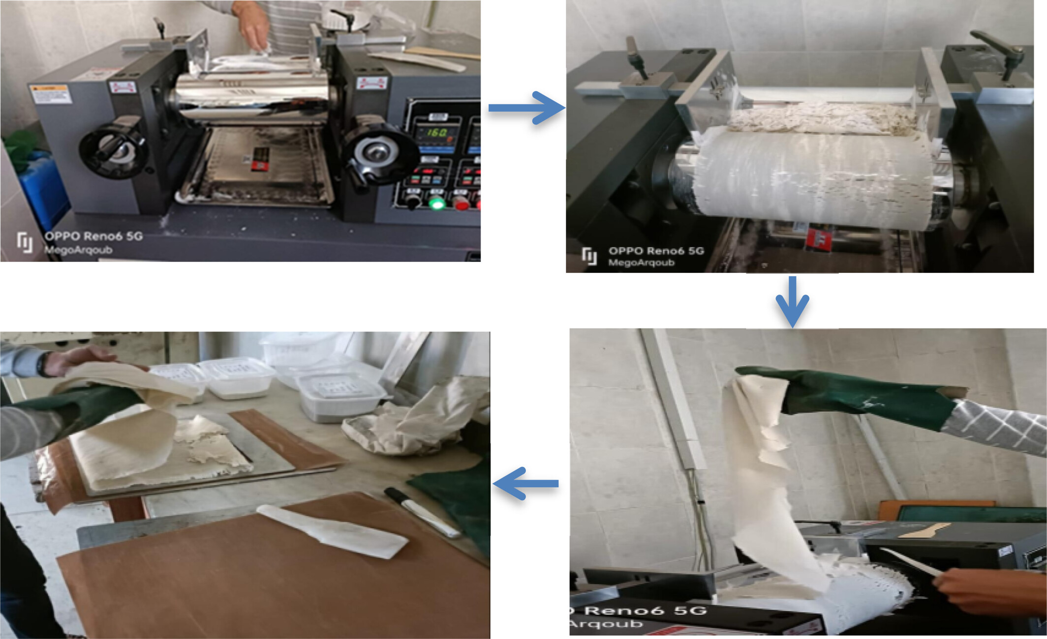 Process of polyvinyl chloride (PVC) film flow sheet through roll milling.