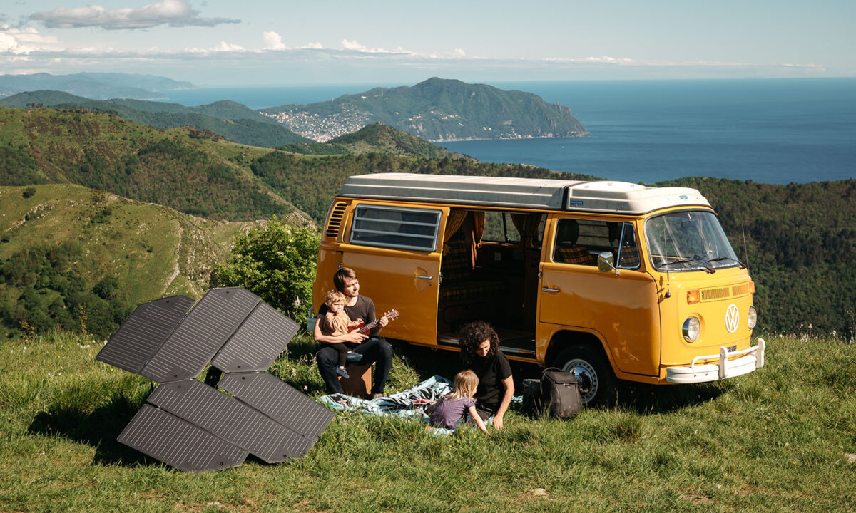 The foldable solar panels are lightweight, compact and easy to transport and deploy, bringing an instant clean energy source to your campsite or boat.
