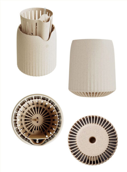 The plant shell, designed and produced by Chicago molder M4 Factory, consists of four detachable modules, all made from PLA flax.