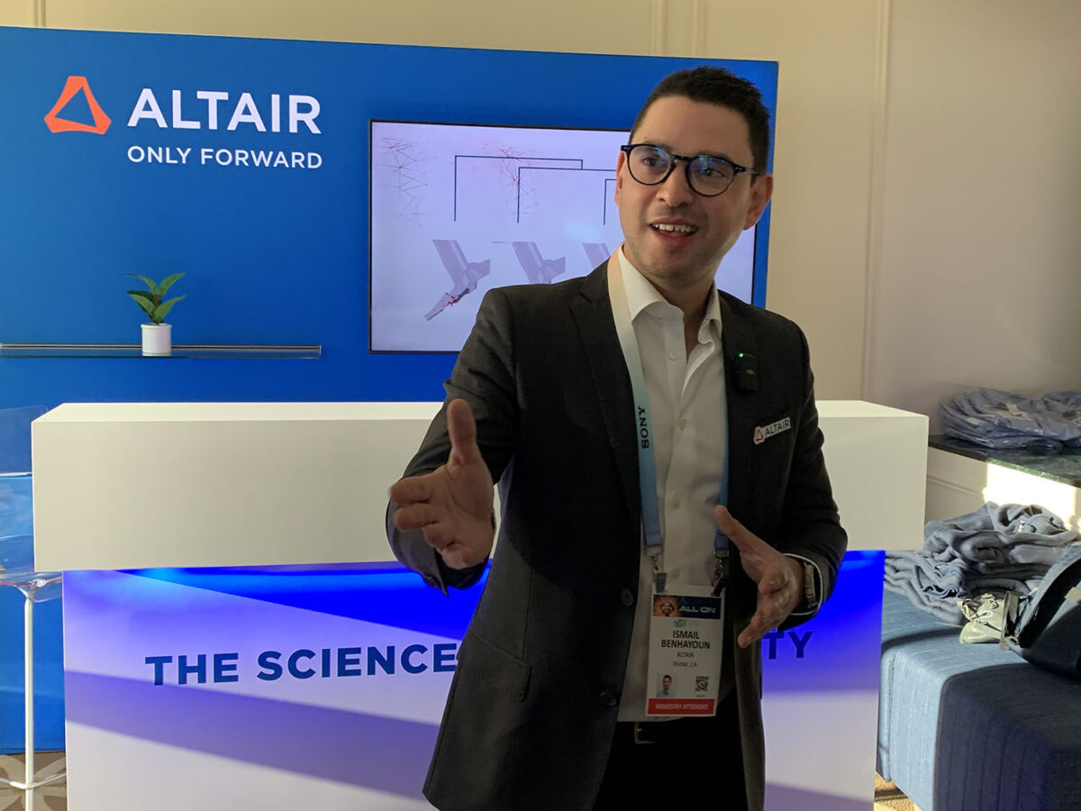 Ismail Benhayoun discussed Altair’s digital simulation software in the firm’s suite at the CES 2024 show in Las Vegas. Photo by Robert Grace