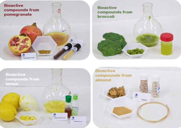 Bio-additive compounds from the pomegranate, broccoli, lemon, and almond peel.
