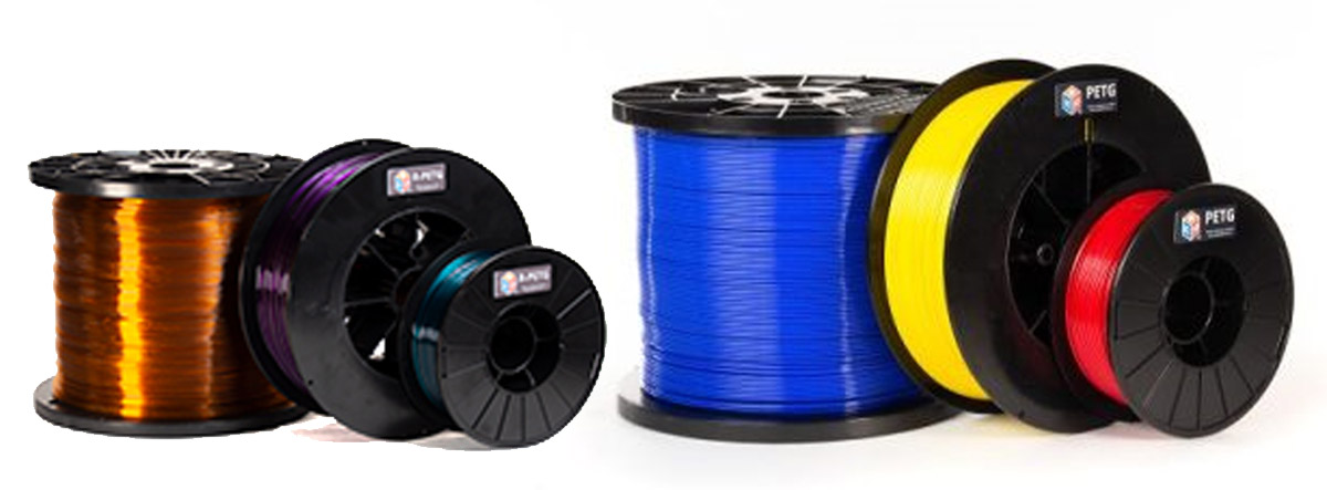 Ohio’s IC3D Inc. already supplies many forms of materials for additive manufacturing, such as these recycled PETG (left) and PETG filaments. It now is heading the project to develop more robust recycled PET (rPET) filaments.