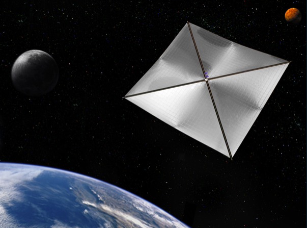 Four-quadrant solar sail attached to Earth-orbiting satellite. Courtesy of The European Space Agency.