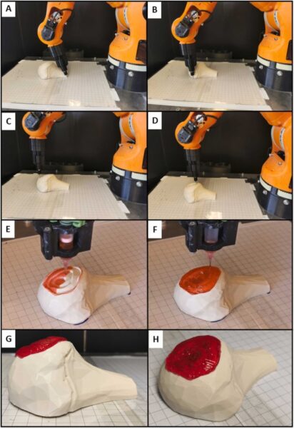 Printing test results of a bone defect reconstruction. Courtesy of A fully automatic non-planar slicing algorithm for the additive manufacturing of complex geometries.