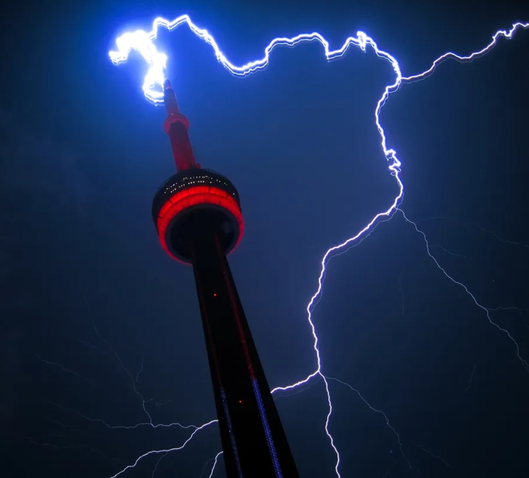 Lightning strikes the CN Tower in Toronto, Canada. Courtesy by What Is Static Electricity? | Live Science.