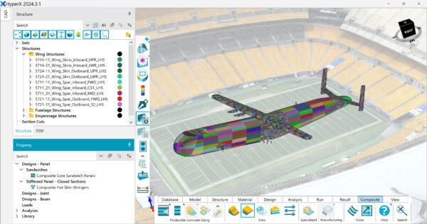 Artist rendering of the WindRunner airframe model showing optimization zones in HyperX software interface. Photo courtesy of Collier Aerospace Corp.