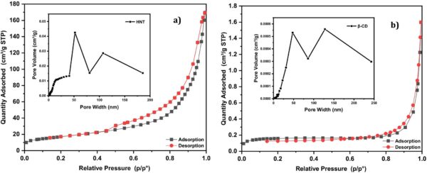 Researchers conducted a Brunauer-Emmett-Teller (BET) analysis to investigate the adsorption behaviors of HNT and β-CD additives. Figure courtesy of Enhancing Odor Reduction and Properties in Polypropylene-Based Wood Plastic Composites With Halloysite Nanotubes and Beta-Cyclodextrin.