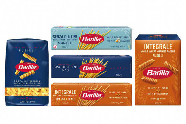 Barilla’s chromatic architecture demonstrates a refined use of brand color consistency, where the iconic blue acts as a cognitive shortcut for instant recognition, while categories such as whole wheat and gluten-free introduce secondary hues without compromising the masterbrand’s cohesion. Design by Robilant.
