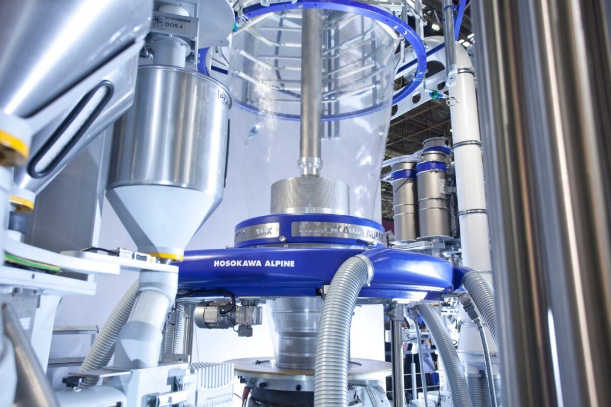 Blown film extrusion, a widely adopted manufacturing process that enables high-volume production of polyolefin films for packaging, agricultural, and industrial applications. Courtesy of Euro Machinery.