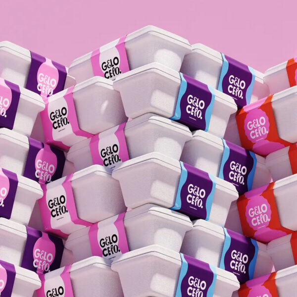 Gelo Celo uses a bold logomark and strong color blocks to create variation without visual clutter. Design by Boo Republic.