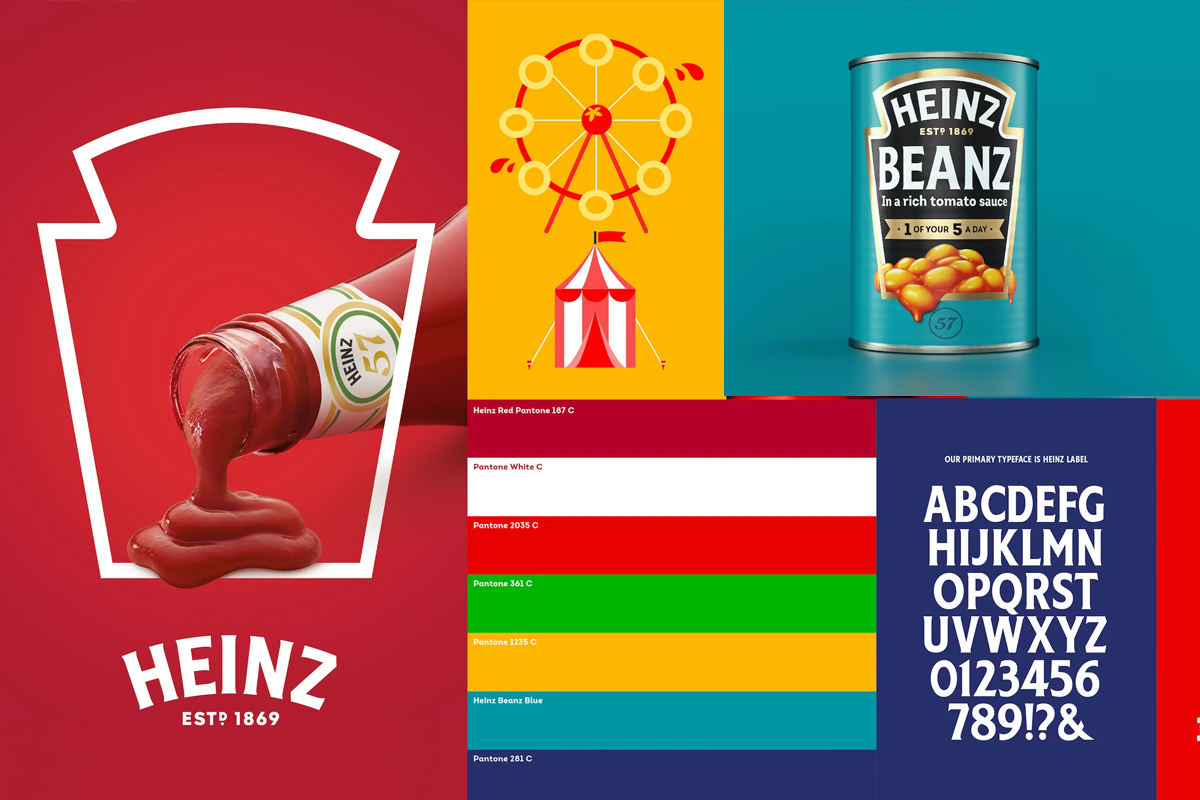 Heinz transformed its iconic keystone shape from heritage logo element into a strategic brand asset framework. The geometric form achieves dual distinctiveness: high recognition combined with unique brand attribution. Design by JKR.