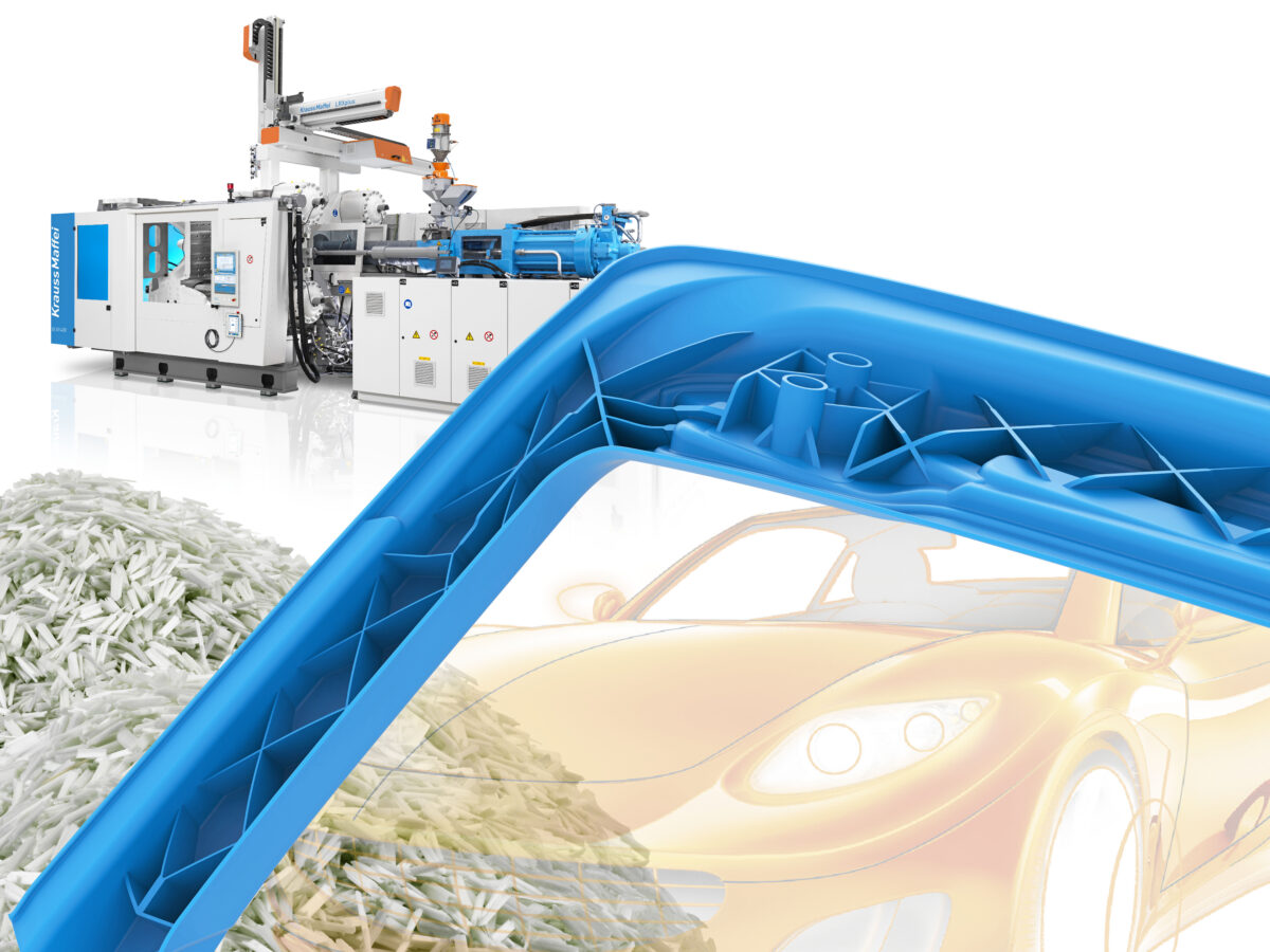 CFP - Chopped Fiber Processing enables direct compounding of fiber and polymer in a standard-length injection molding unit, reducing costs and increasing compounding flexibility. Courtesy of KraussMaffei.