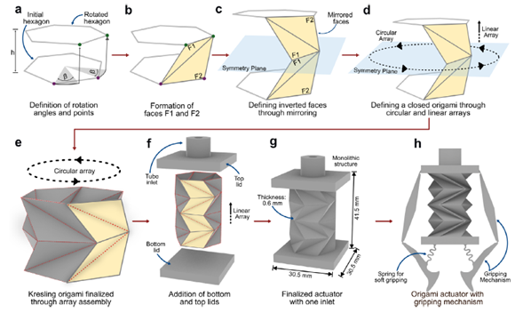 Origami-inspired design and monolithic fabrication of soft robotic structures. Courtesy of Monolithic 3D Printing of Origami‐Inspired Soft Robotics from Sustainable Bio‐Based Resin - Montazeri - 2026 - Advanced Science - Wiley Online Library.