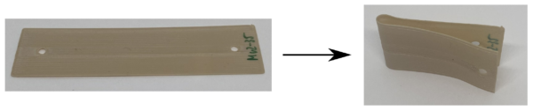 The unfolded hinge before programming on the left and the folded programmed hinge on the right. Courtesy of Development and Assessment of a 4D Printing Technique for Space Applications.