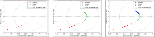PCA visualization showing the onset of spectral/process stabilization at approximately seven minutes, providing material-state information beyond the predefined processing time alone. Courtesy of Thermo Fisher Scientific.